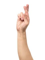 Gesturing good luck symbol fingers