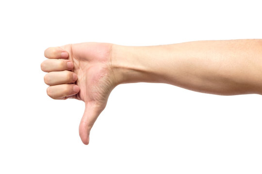 Thumb down male hand sign isolated