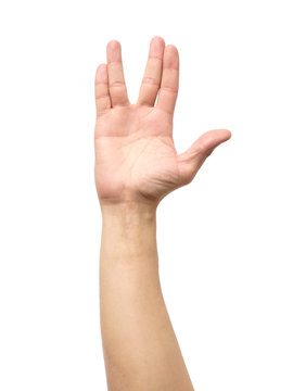 Male hand showing Vulcan Salute isolated
