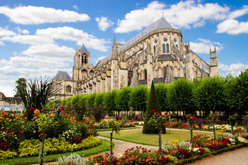 Cathedral in Bourges, beautiful garden, France