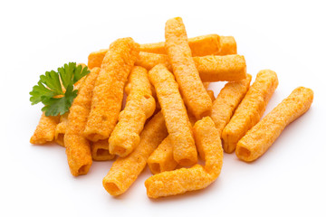 Potato fry on white isolated background.