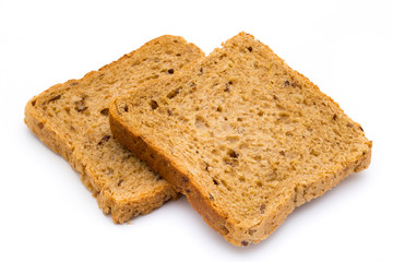 Rye bread slice on a white background.