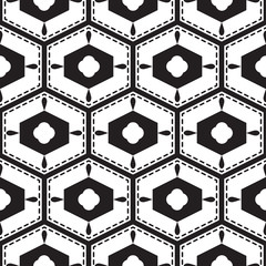 Black and white mediterranean seamless tile pattern. Geometric monochrome shapes vector texture for ceramic design, textile and wallpaper.