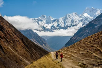Tableaux ronds sur plexiglas Anti-reflet Manaslu Trekker on Manaslu circuit trek in Nepal