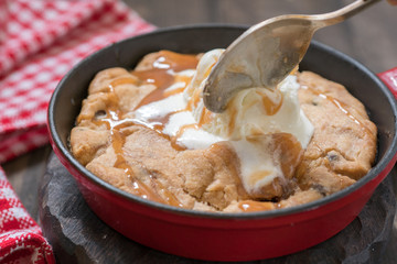 cookie ice cream homemade on hot pan.