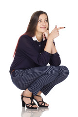 Young confidence businesswoman in dark blue
