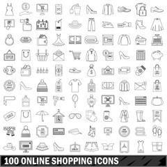 Fototapeta na wymiar 100 online shopping icons set, outline style
