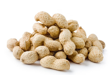 Peanut closeup on a white background, isolated