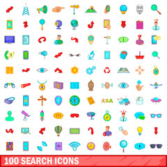 100 search icons set, cartoon style