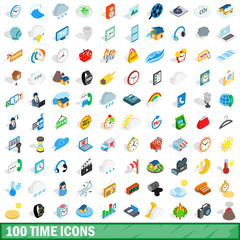 100 time icons set, isometric 3d style