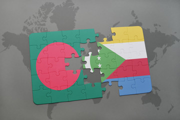 puzzle with the national flag of bangladesh and comoros on a world map