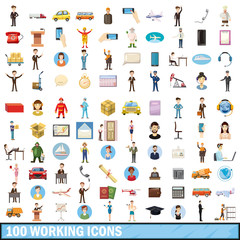 100 working icons set, cartoon style