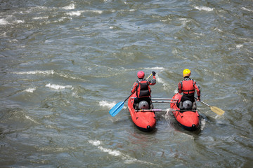 Fototapeta na wymiar Rafting. Alloy on the mountain river