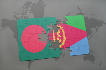 puzzle with the national flag of bangladesh and eritrea on a world map