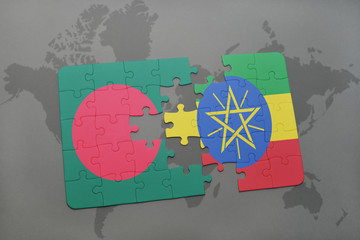 puzzle with the national flag of bangladesh and ethiopia on a world map