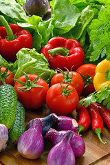 Composition with variety of fresh organic vegetables and fruits