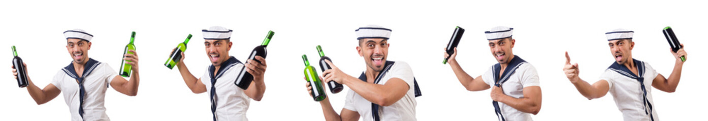 Sailor isolated with wine bottle