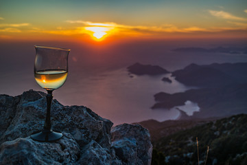 wine glass at sunset on top of baba dag mountain