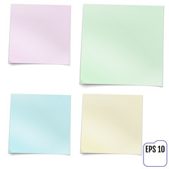Set of four colorful sticky notes. Realistic vector illustration of sticky paper.