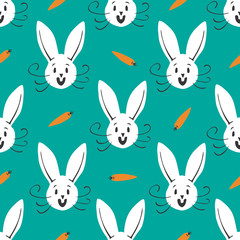 Cute bunny seamless pattern. Hand drawn vector illustration.