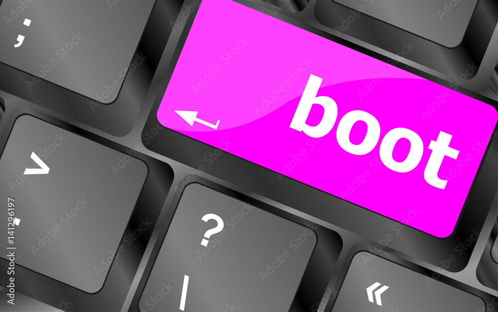 Poster boot button on computer pc keyboard key