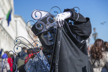 VENICE, ITALY - February 25, 2017:  mysterious traditional mask, Carnival of Venice