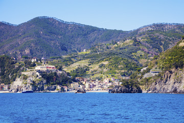 Fototapeta na wymiar Monterosso architecture from the sea