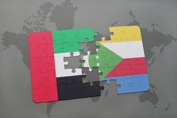 puzzle with the national flag of united arab emirates and comoros on a world map
