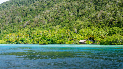 Homestay Bamboo hut on Monsuar Island. Raja Ampat, Indonesia, West Papua