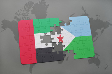 puzzle with the national flag of united arab emirates and djibouti on a world map