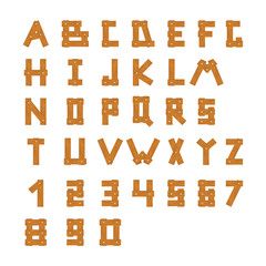 Wooden alphabet blocks with letters and numbers, for your text message, title or logos design. Isolated over white.