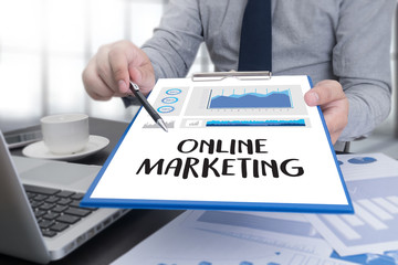 ONLINE ADVERTISING man working on laptop , Online Website Marketing , Update Trends  Advertising , Online Business Content Strategy