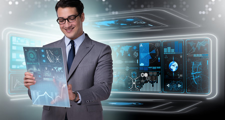 Businessman trading in world stock market