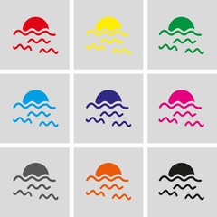 sunset waves icon stock vector illustration flat design