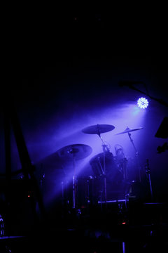 Drum kit surrounded by smoke