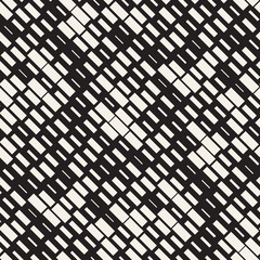 Vector Seamless Black And White Irregular Dash Rectangles Grid Pattern. Trendy Monochrome Texture.