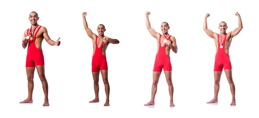 Young wrestler isolated on the white