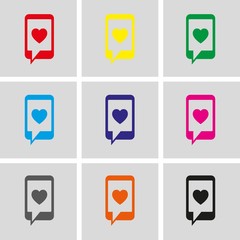 phone with hearts on the screen icon stock vector illustration flat design