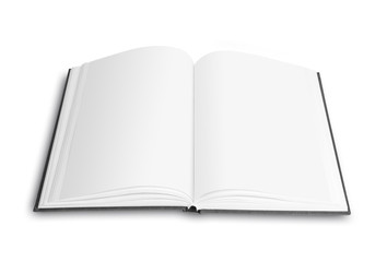 Open book, close up. Isolated on white background