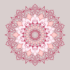 Mandala ornament. Round template. Decorative element  can be used for greeting card, wedding invitation. Doodle emblem.
