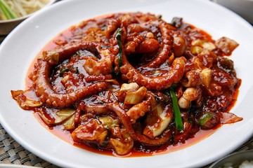 octopus stir fried with red paste