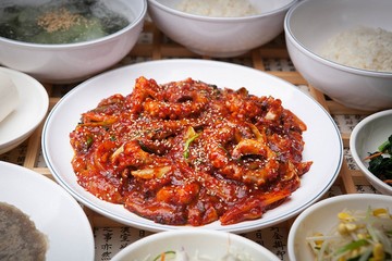 octopus stir fried with red paste