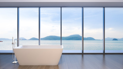 Luxury bathroom sea view , 3d rendering