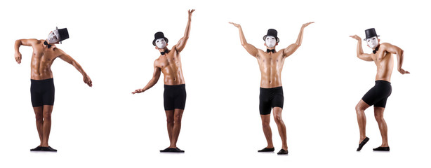 Naked muscular mime isolated on white