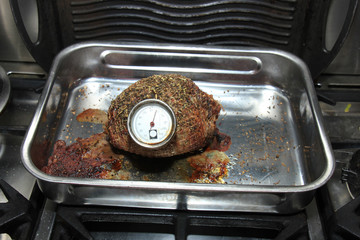 Steak with meat thermometer