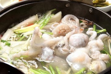 Octopus Soup with various seafood. Korean name is 