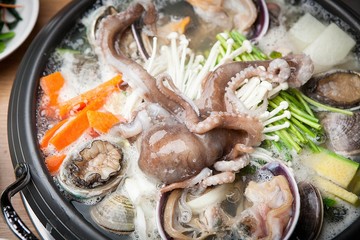 Octopus Soup with various seafood. Korean name is 