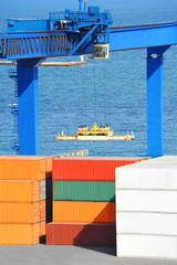 Port cargo crane and container