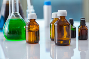 Various chemical solutions in the lab