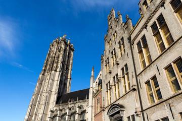 Fototapeta na wymiar St. Rumbold's Cathedral in Mechelen, Belgium on a clear winter day.